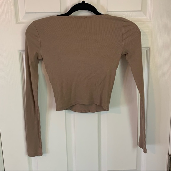 Zara Taupe Long Sleeve Ribbed Knit Crop Top, size S - Picture 6 of 7
